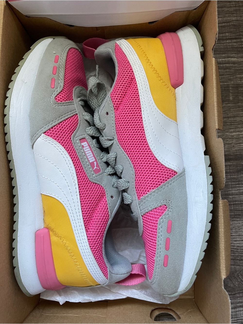 Puma Pink Yellow White Gray Women's Sneakers